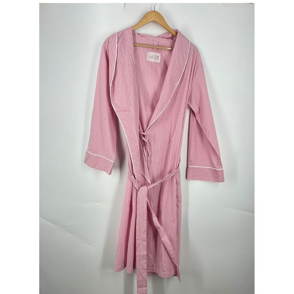 The‎ Cat's Pajamas Gingham Cotton Robe Long Sleeve Shawl Collar Size S/M